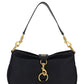 Leather Shoulder Bag with Snap Hook - Black