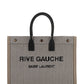 Rive Gauche Tote Bag In Linen And Smooth Leather - Cream / Black