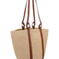 Large Basket in Fair Trade Paper & Shiny Calfskin - Natural / Brown