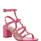 Rockstud Metallic Calfskin Leather Ankle Strap Sandal 60MM - Pink