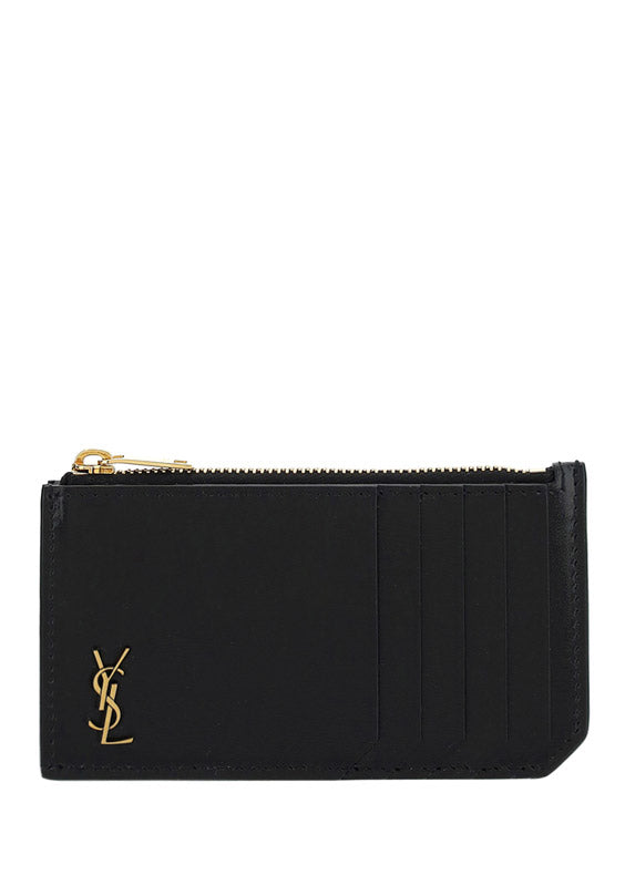 Tiny Monogram Fragments Zip Card Case In Matte Leather - Black