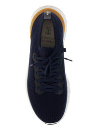 Wool knit and Semi-polished Calfskin Runners with Warm Inner Lining - Blue