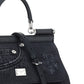Small Sicily Bag in Calfskin and Patchwork Denim - Black