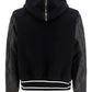 Hooded Bomber Jacket in Wool and Leather Black