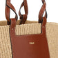 Large Basket in Fair Trade Paper & Shiny Calfskin - Natural / Brown