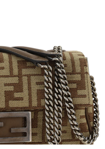 FF Tapestry Baguette Chain Midi Bag - Brown