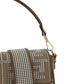 Houndstooth Wool Baguette Bag With FF Embroidery - Brown
