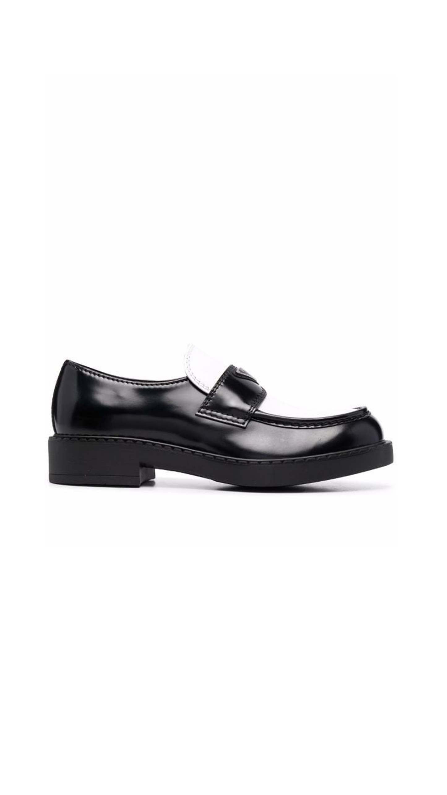 Chocolate Brushed Leather Loafers - Black / White