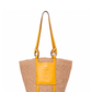 Large Basket in Fair Trade Paper & Shiny Calfskin - Natural / Yellow