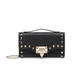 Rockstud Grainy Calfskin Wallet With Chain Strap - Black