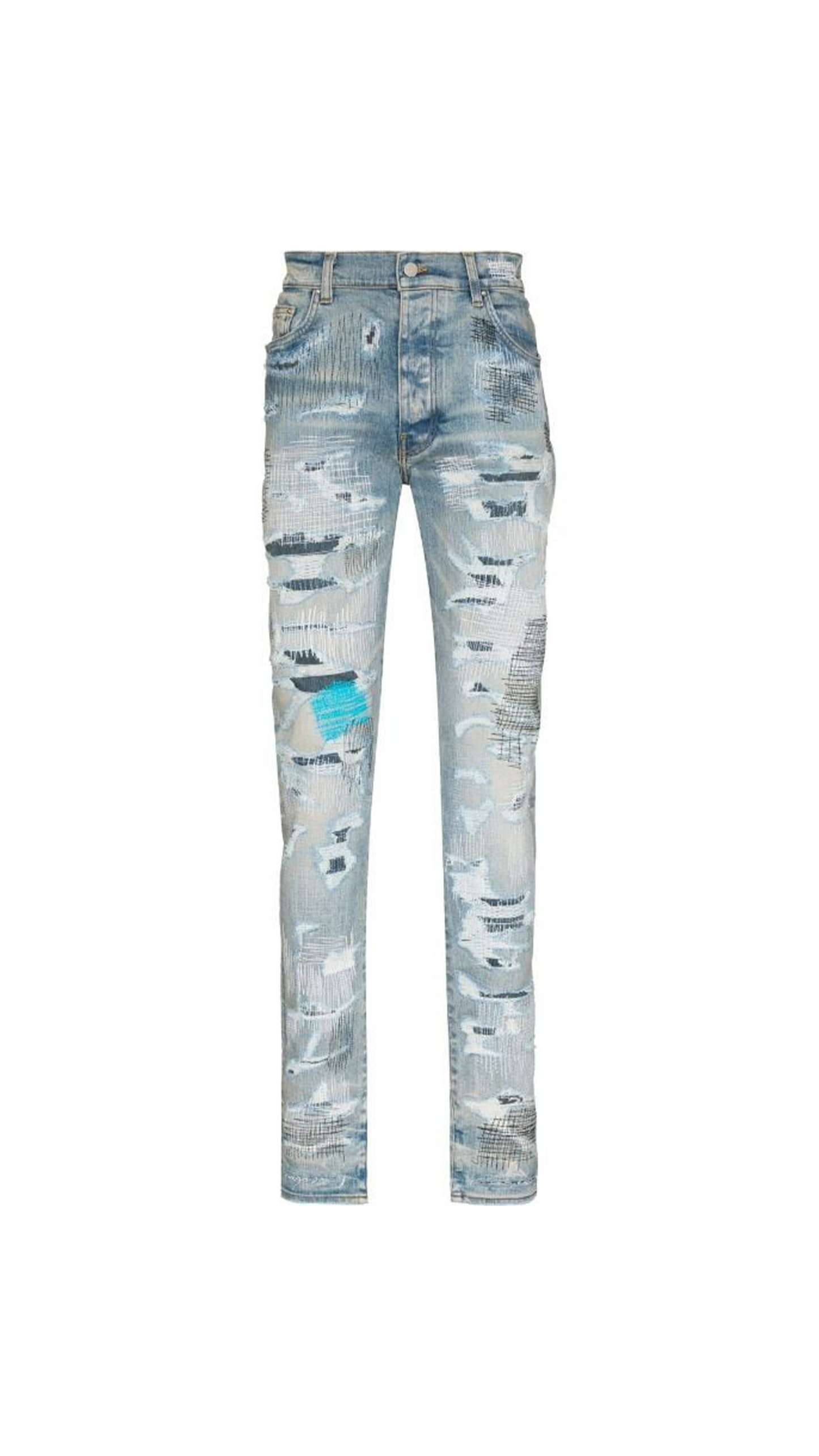 Distressed-finish Skinny Jeans - Blue