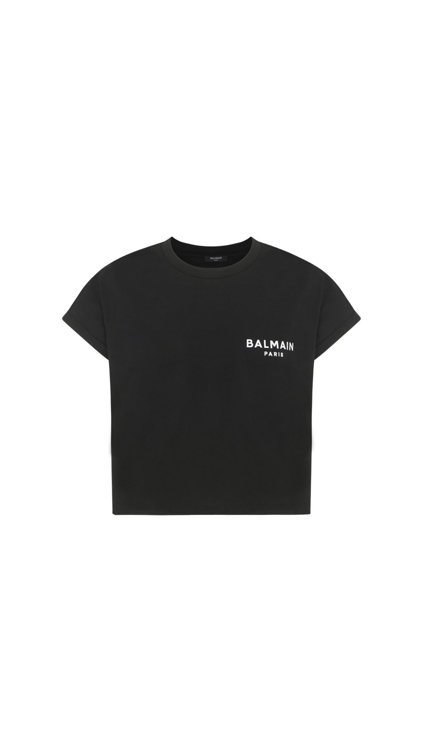 Cotton Short T-Shirt With White Balmain Logo Print - Black.