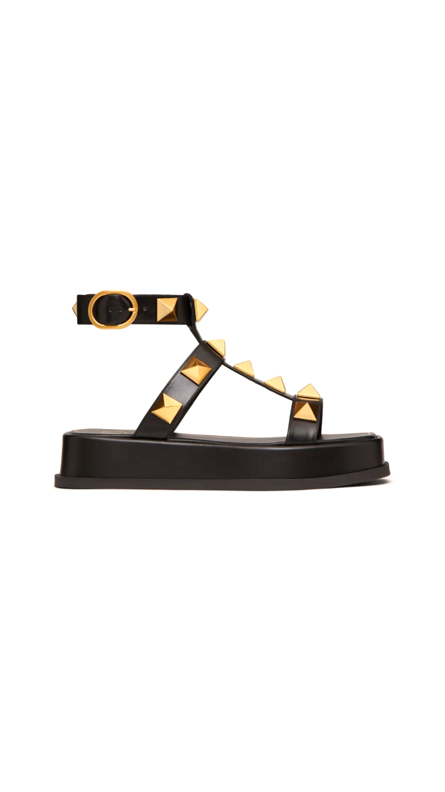 Roman Stud Calfskin Flatform Sandal 40MM - Black