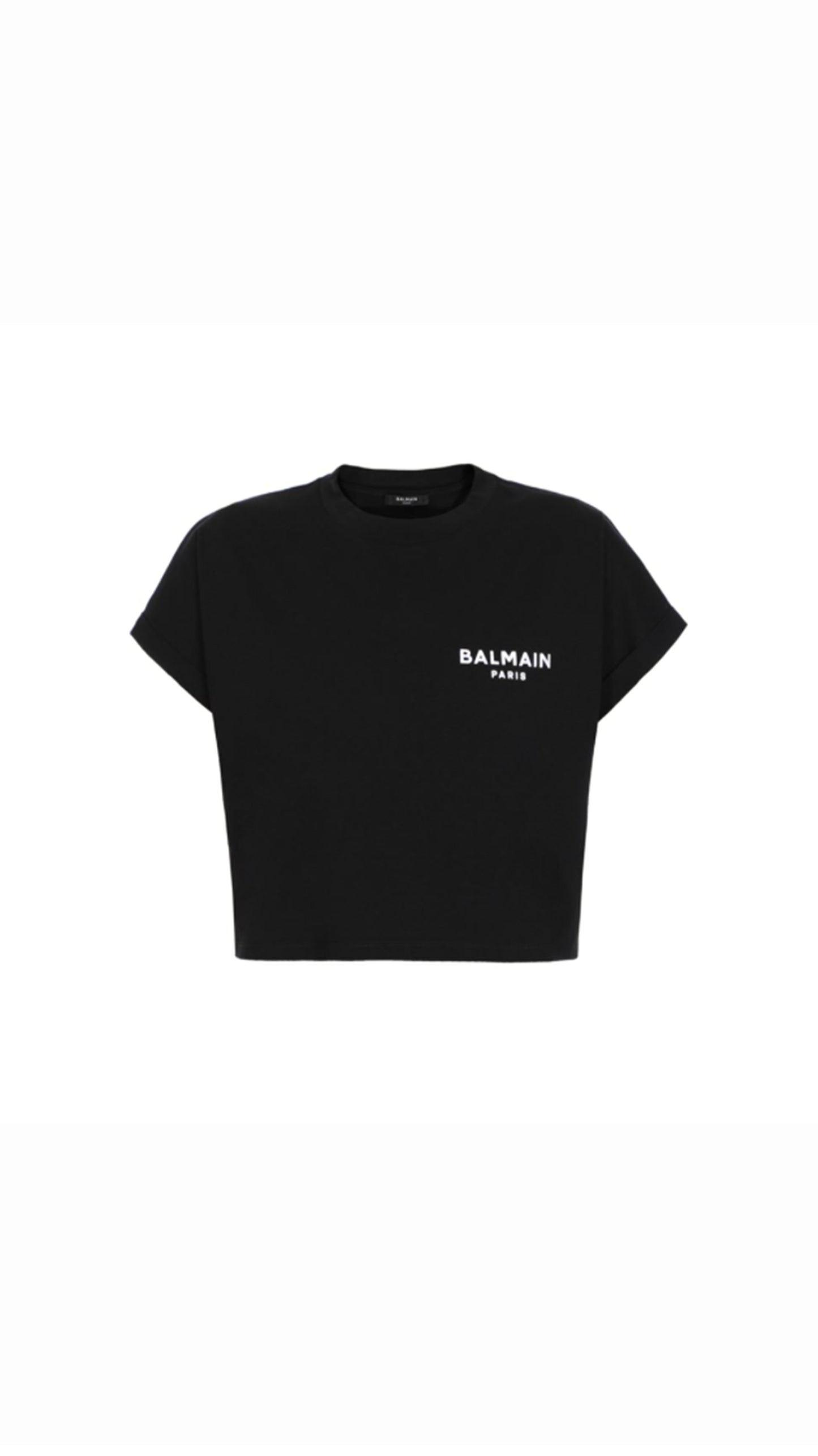 Cropped Black Eco-Designed Cotton T-shirt With Flocked Logo - Black