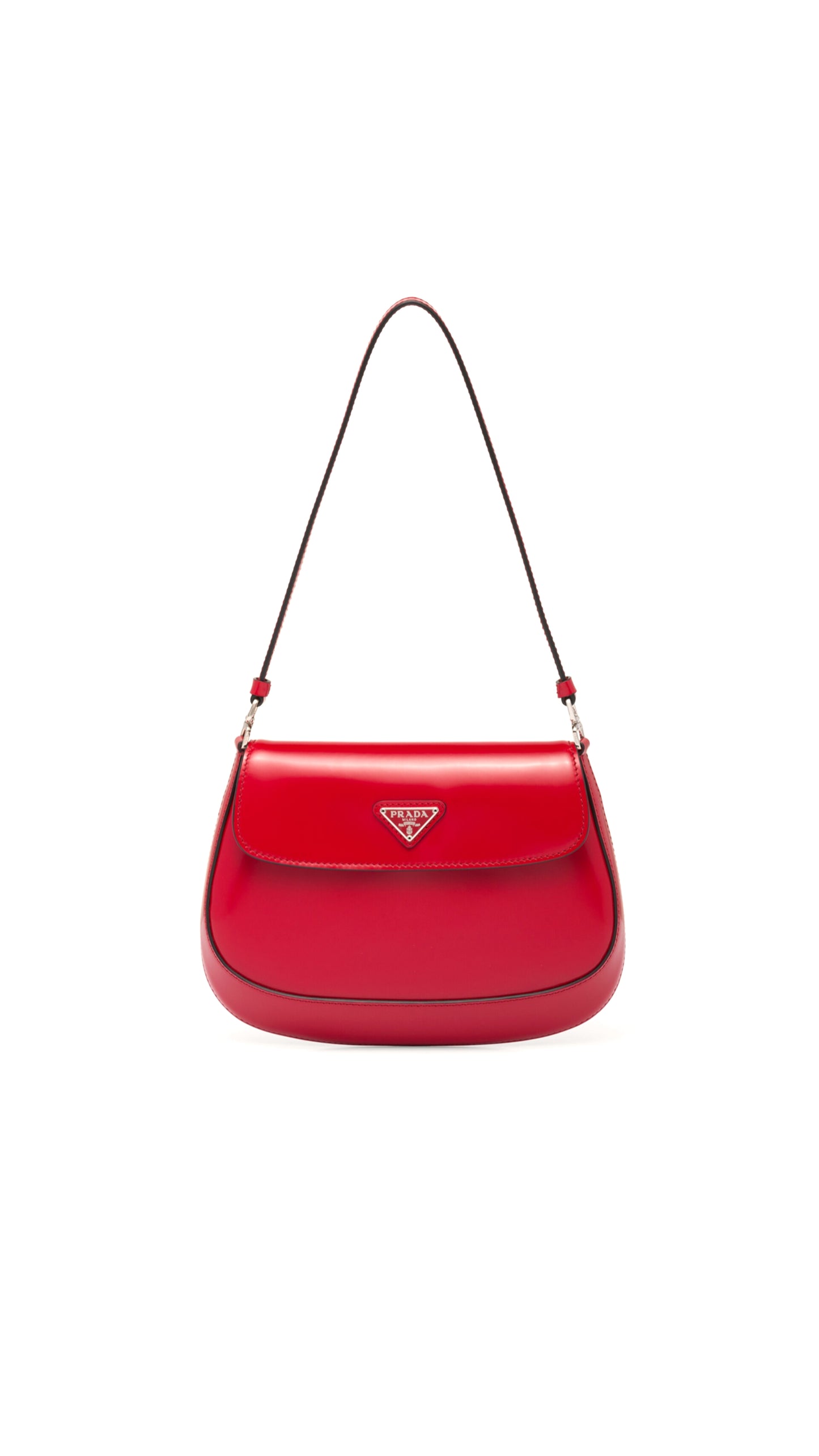 Prada Cleo Brushed Leather Shoulder Bag With Flap - Red