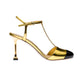 Metallic Technical Fabric And Patent Leather Pumps - Golden