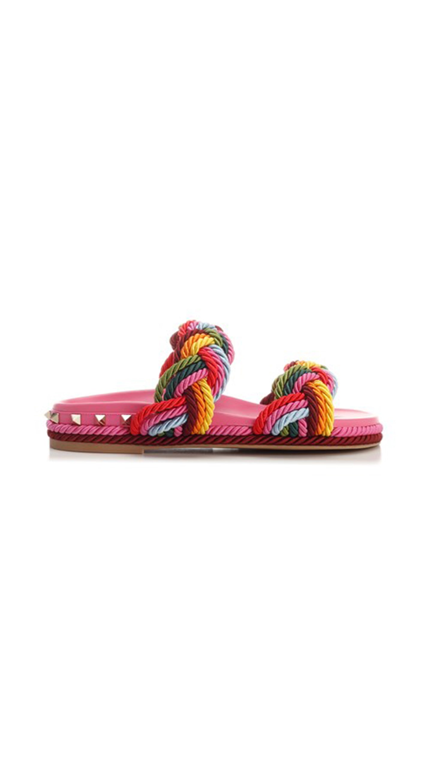 Flat Rockstud Silk Rope Slide Sandal - Pink.
