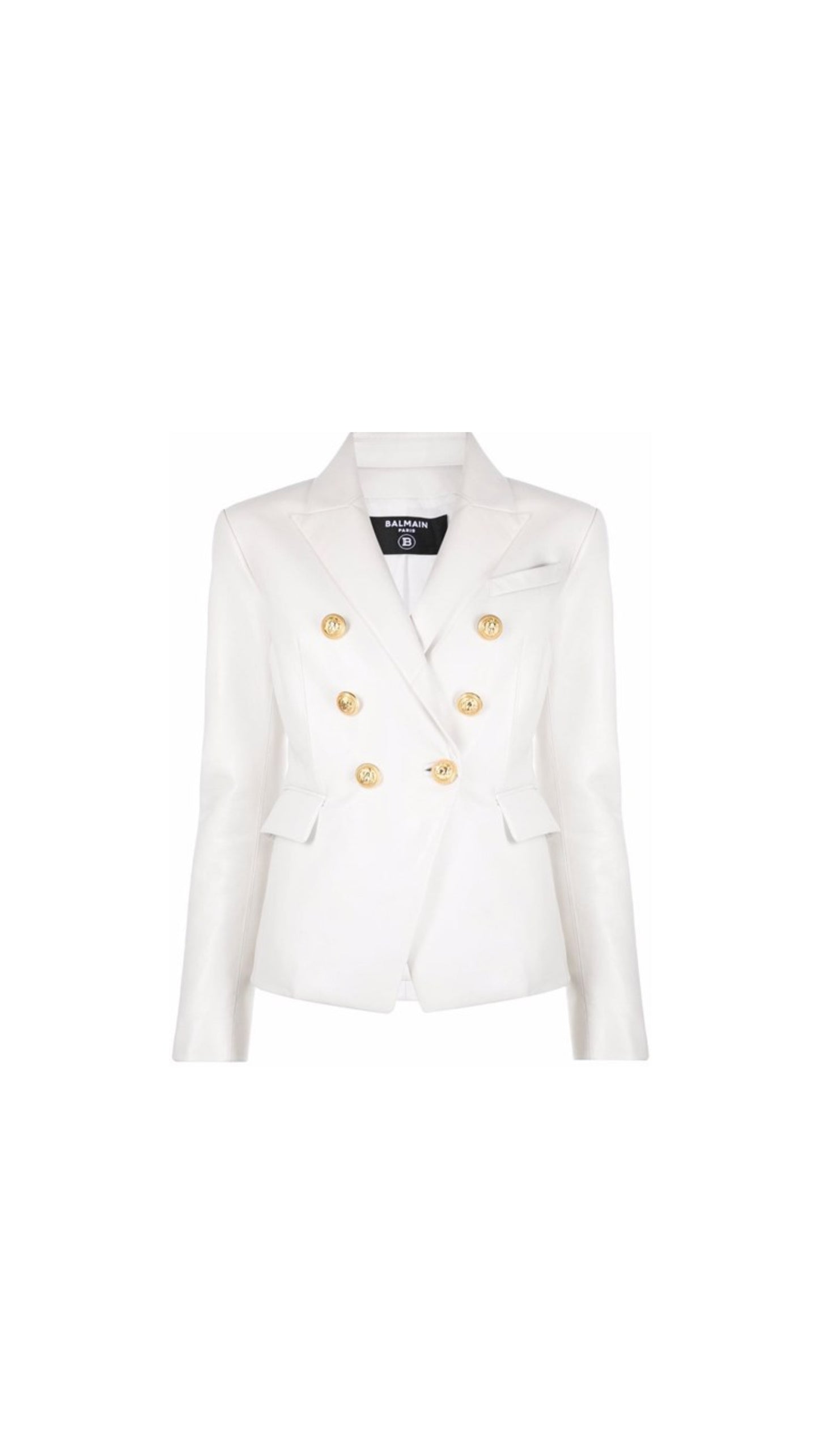 Double Breasted Leather Blazer - White