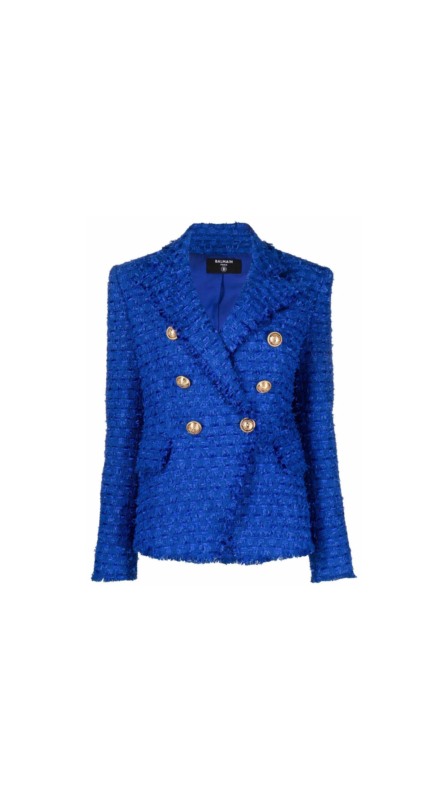 Tweed Jacket With Double-Breasted Buttoned Fastening - Blue