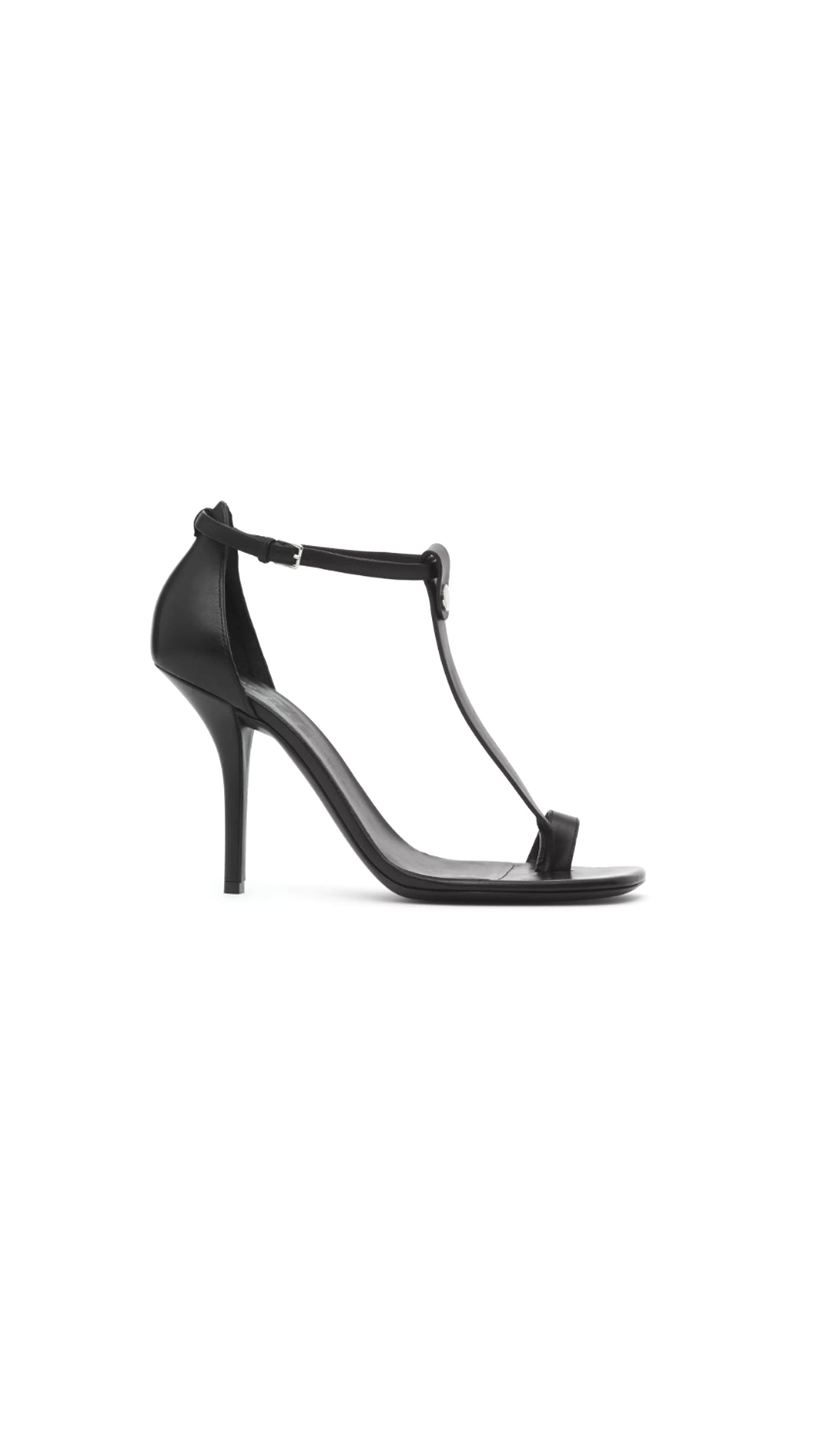 Toe-ring Detail Leather Stiletto-heel Sandals- Black