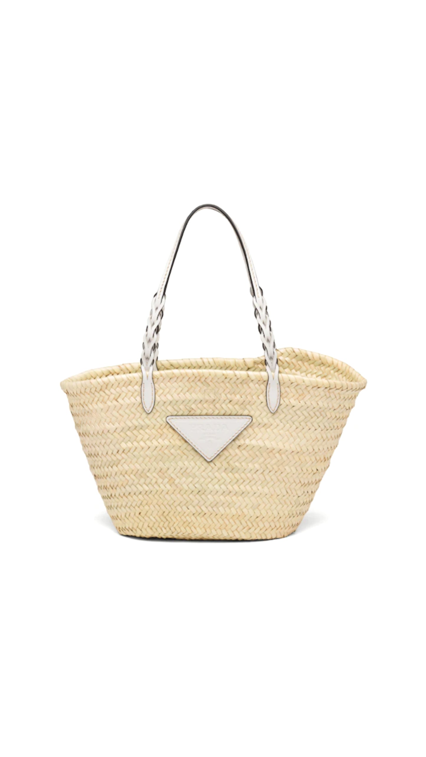 Woven Palm and Leather Tote - White.