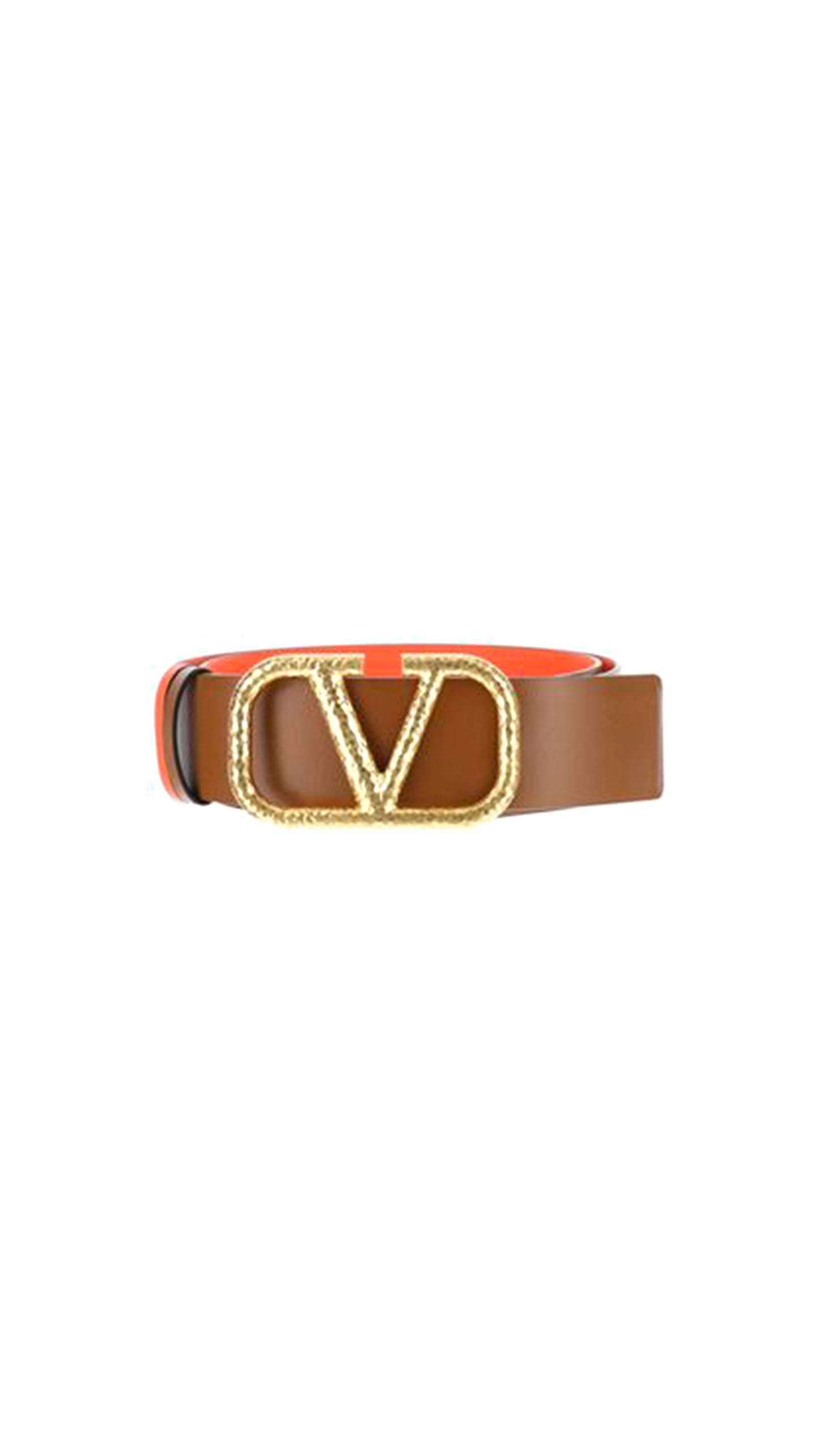 Reversible Vlogo Signature Belt In Grainy Calfskin 40MM - Brown / Orange