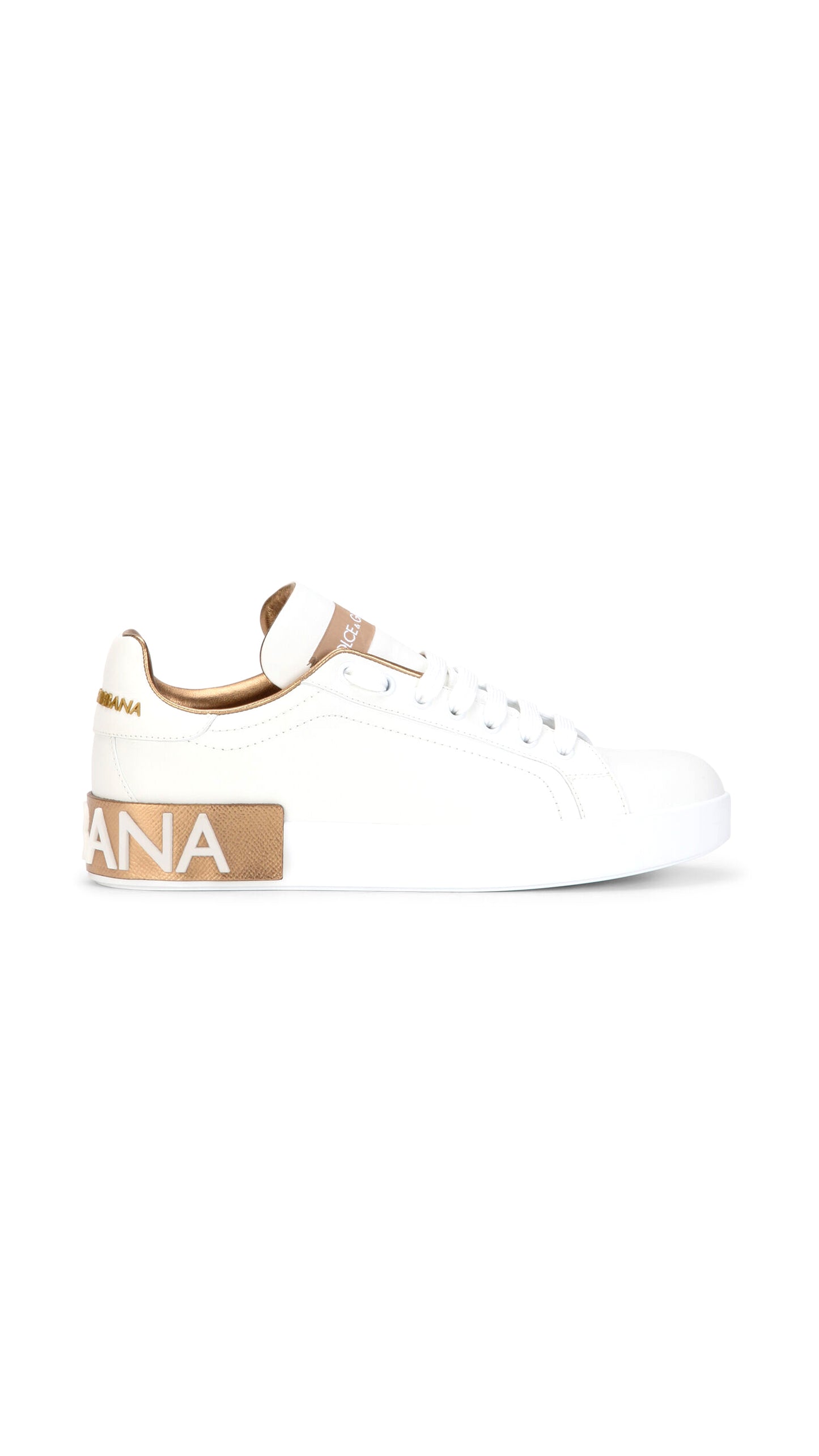 Calfskin Nappa Portofino Sneakers -  White / Gold