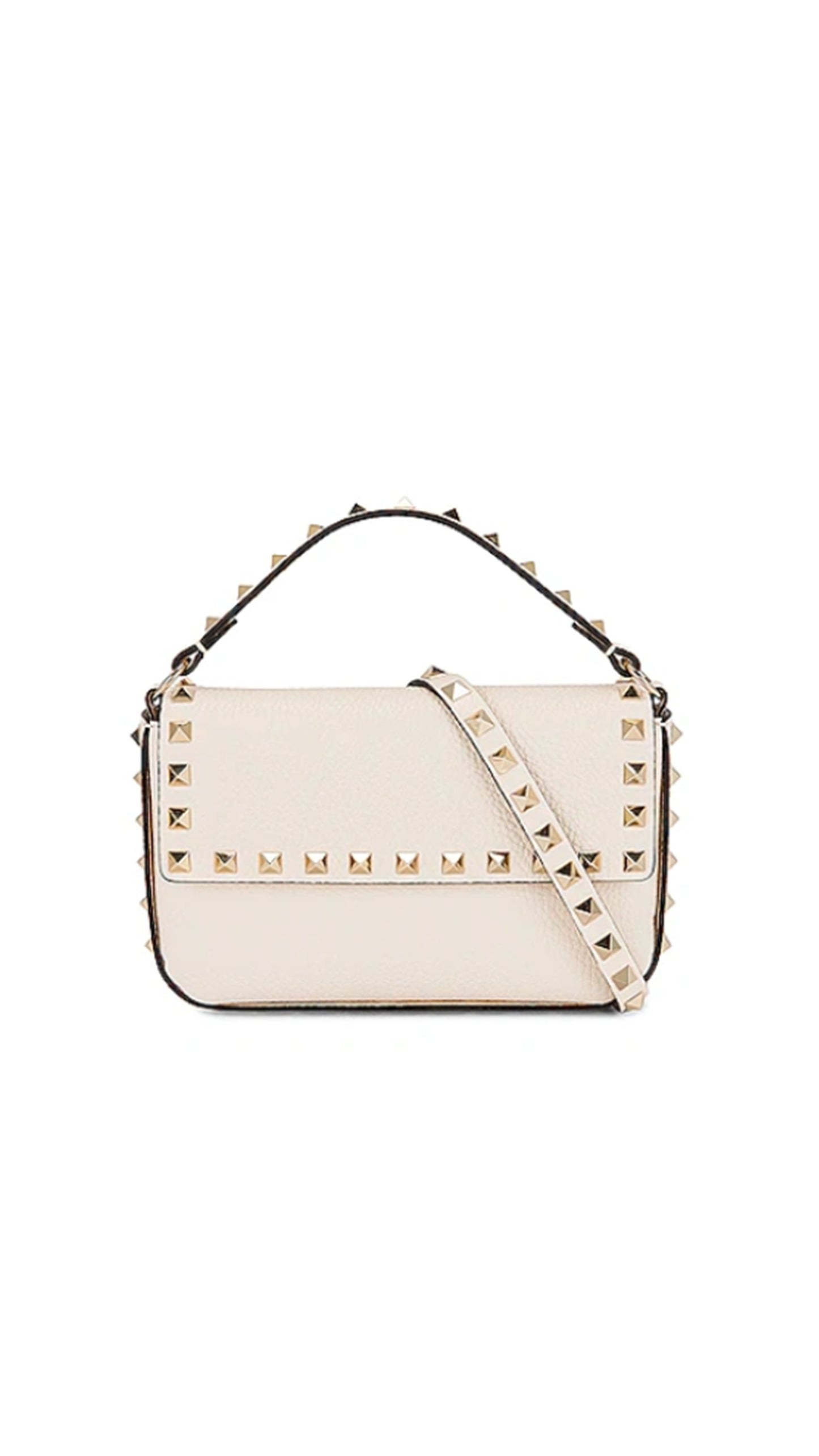 Mini Rockstud Leather Top Handle Bag - Light Ivory