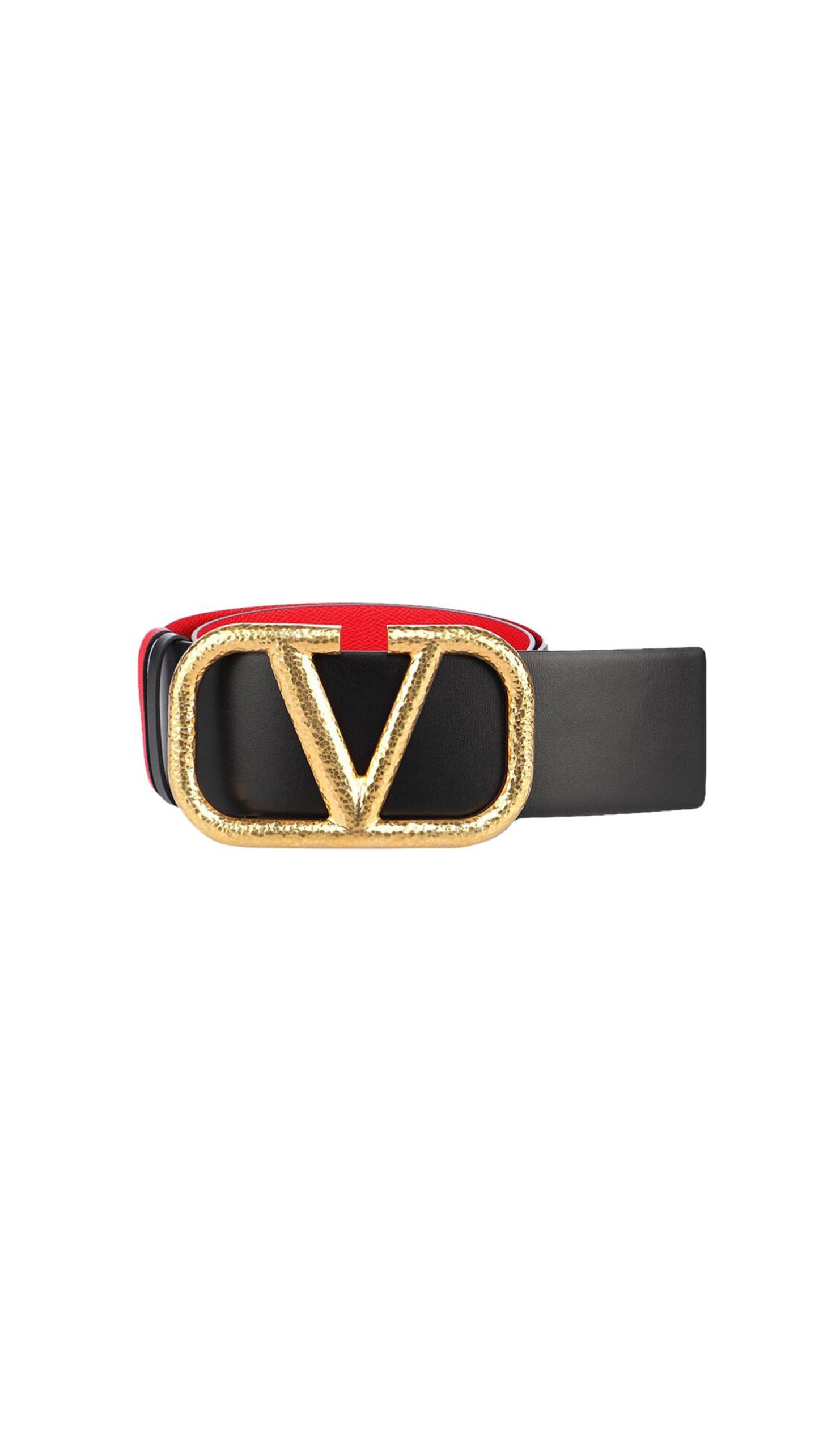 Reversible Vlogo Signature Belt In Grainy Calfskin 40MM - Black / Red