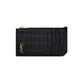 Tiny Monogram Fragments Zip Card Case In Crocodile-Embossed Matte Leather - Black/Gold