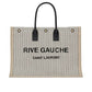 Rive Gauche Tote Bag In Linen And Smooth Leather - Cream / Black