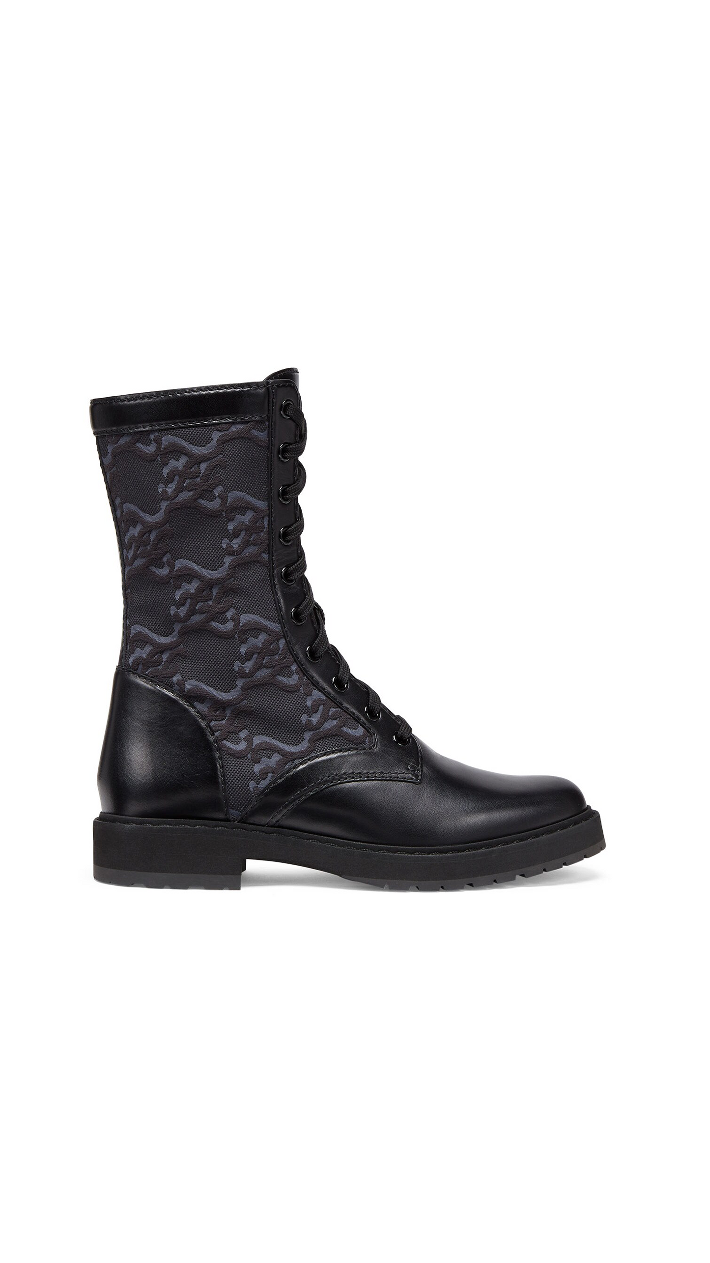 Leather Biker Boots With Stretch Fabric - Black