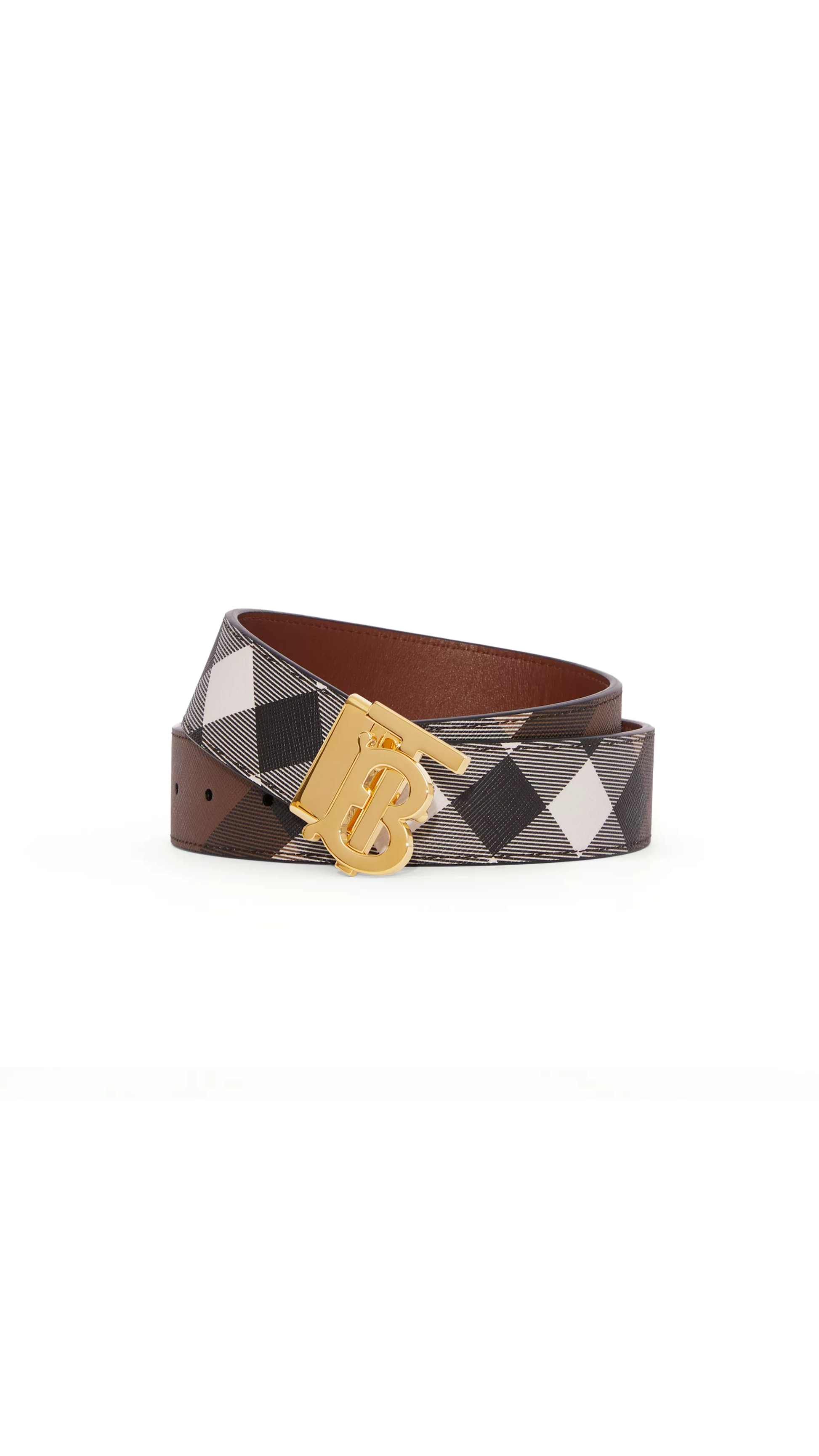 Burberry House Check Gold Buckle Belt, Brown, 75 for Men