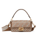 Houndstooth Wool Baguette Bag With FF Embroidery - Brown