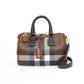 Check and Leather Mini Bowling Bag - Dark Birch Brown