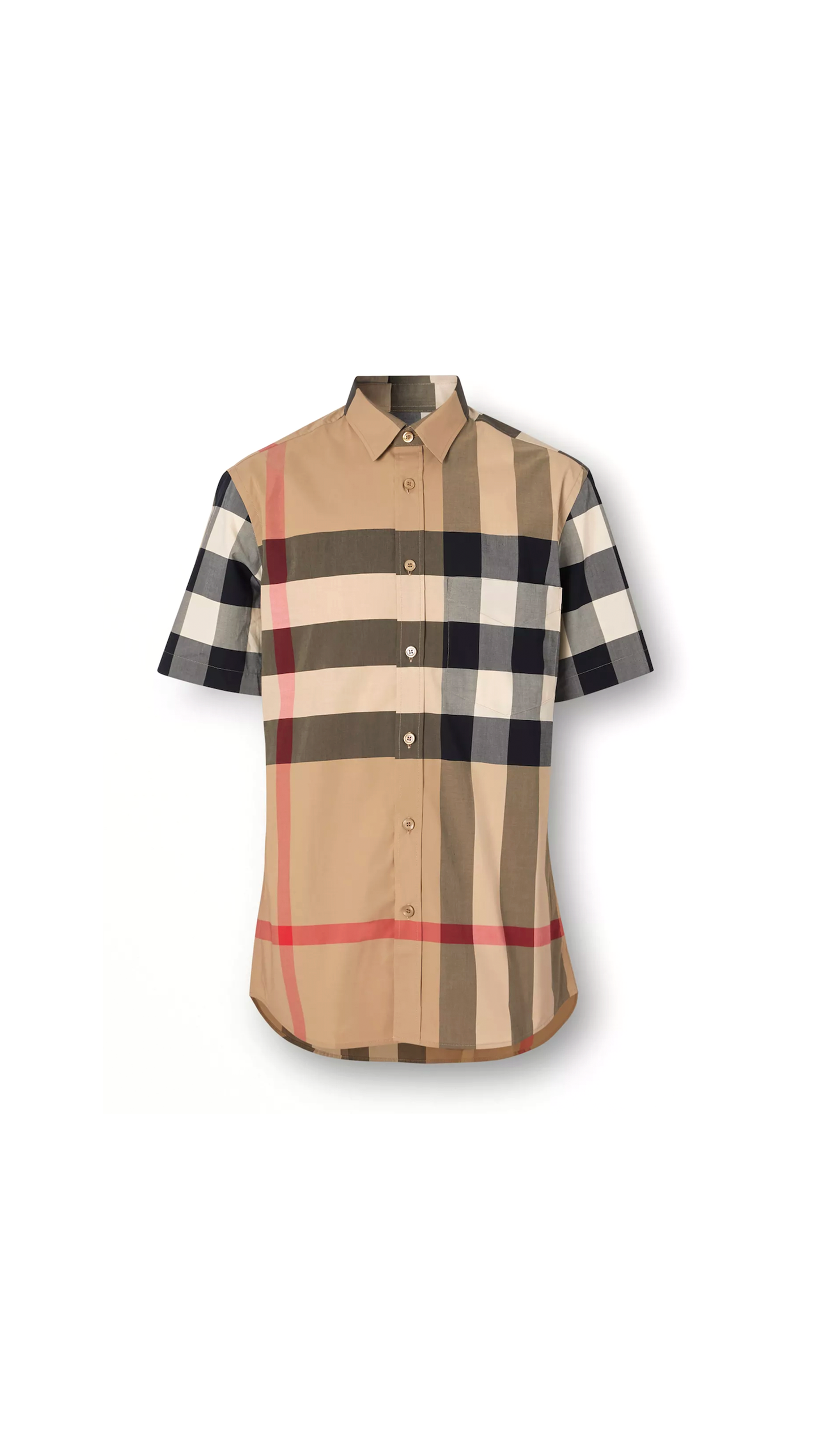 Short-sleeve Check Stretch Cotton Poplin Shirt