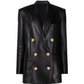 Double Breasted Leather Blazer - Black / Gold