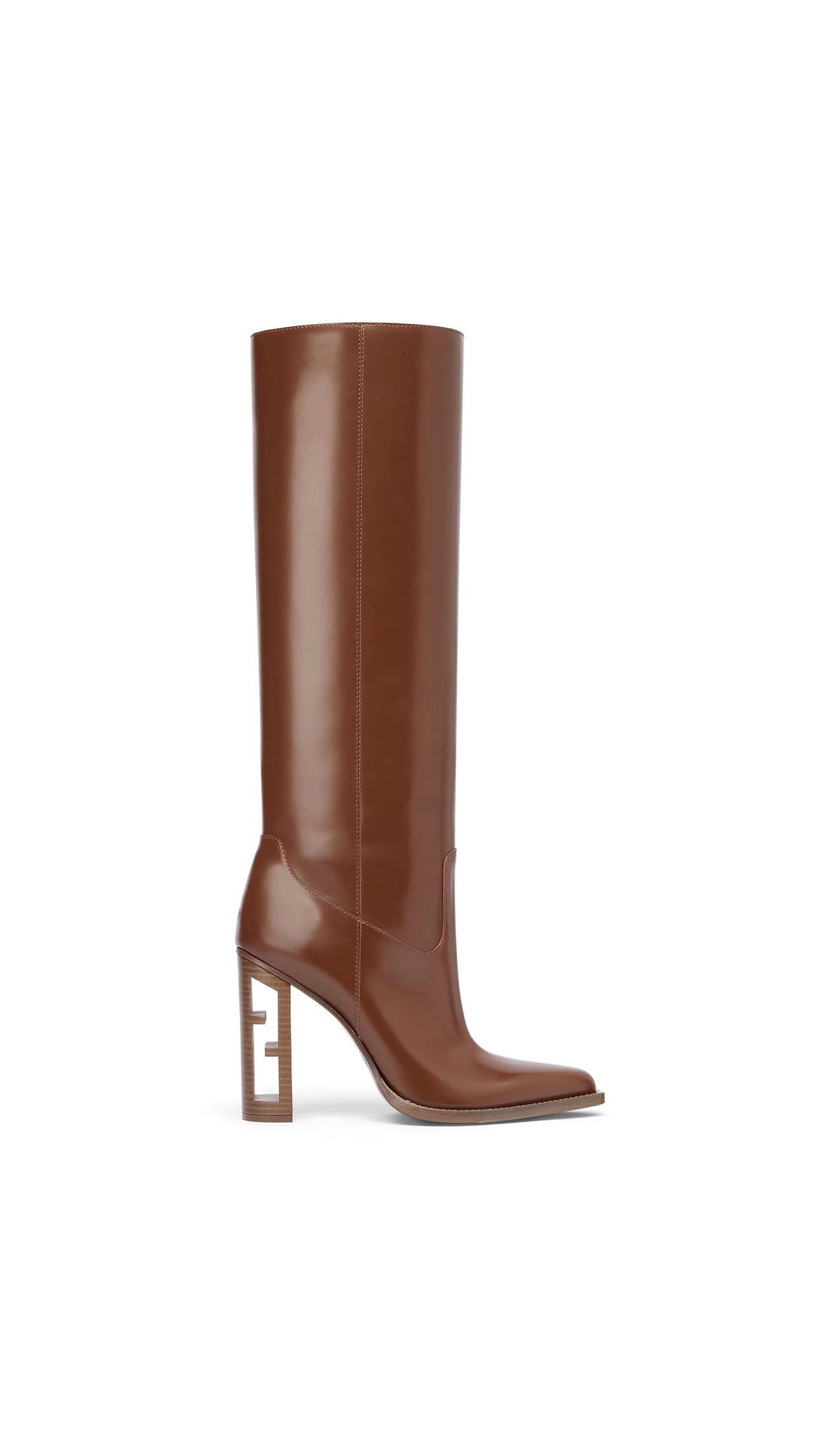 Cut Leather High-heeled Boots - Brown