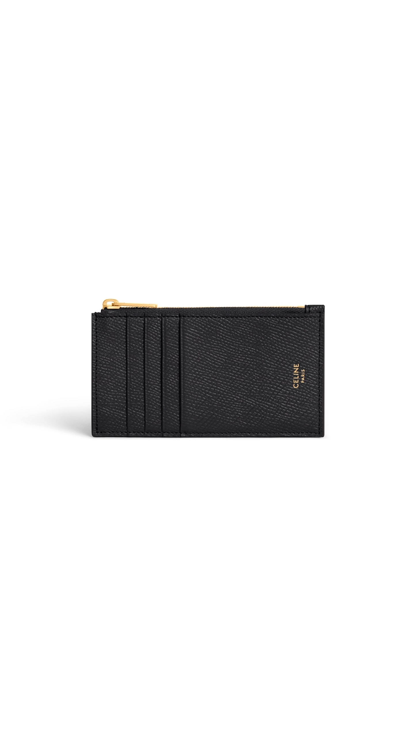Zipped Compact Card Holder Essentials in Grained Calfskin - Black