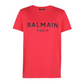 Cotton T-shirt with Balmain Paris Logo Print - Red