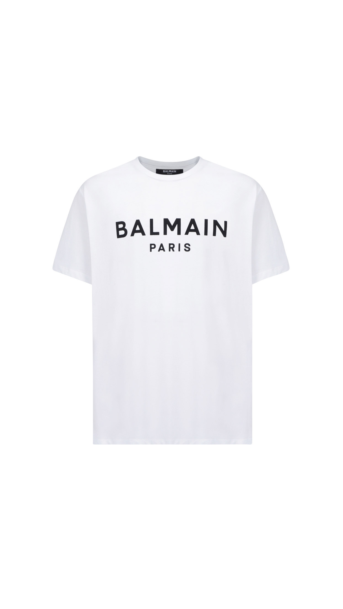 Cotton T-Shirt with Balmain Paris Logo Print - White.