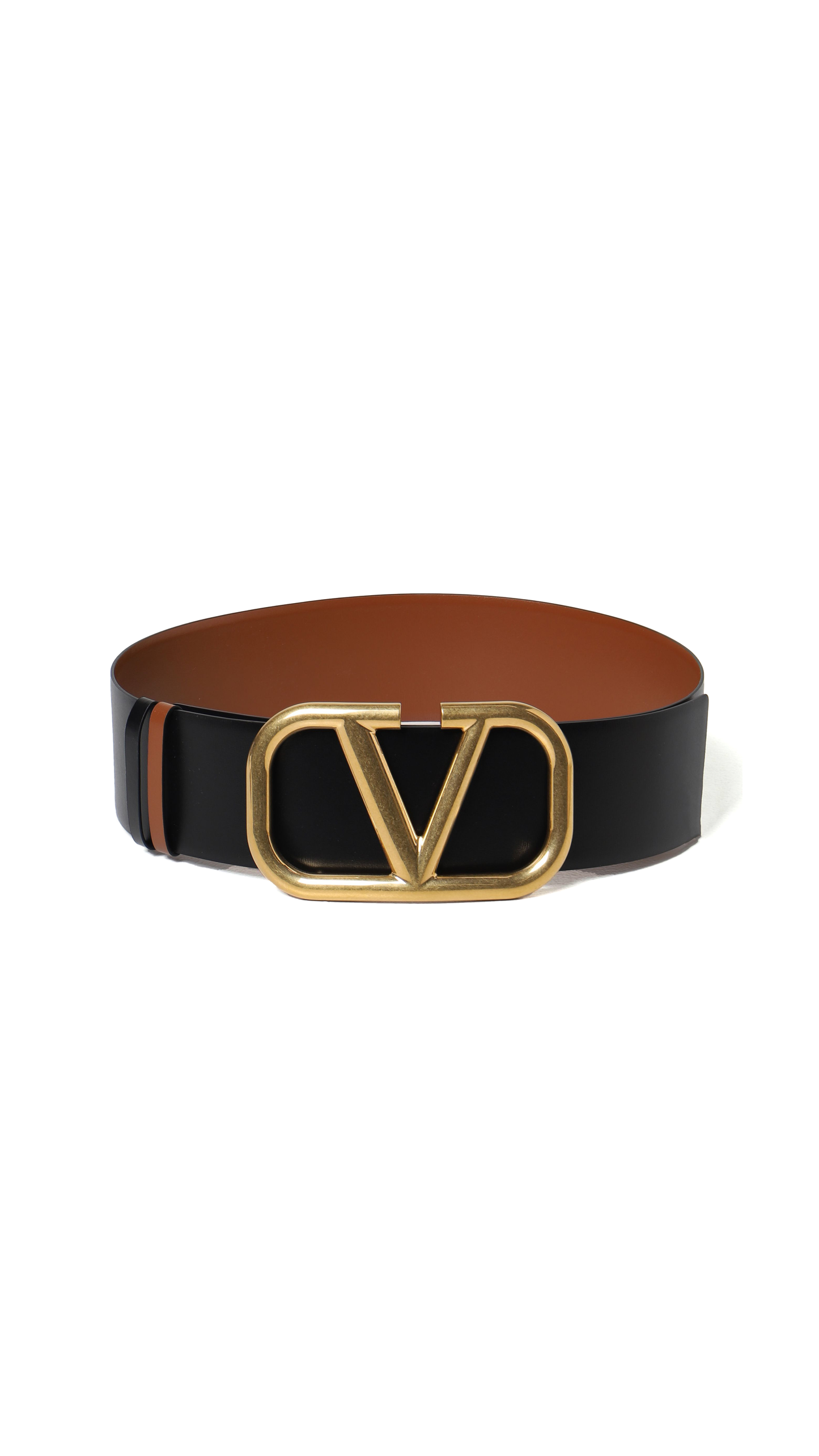 Reversible VLogo Signature Belt in Glossy Calfskin 70MM - Black / Brown