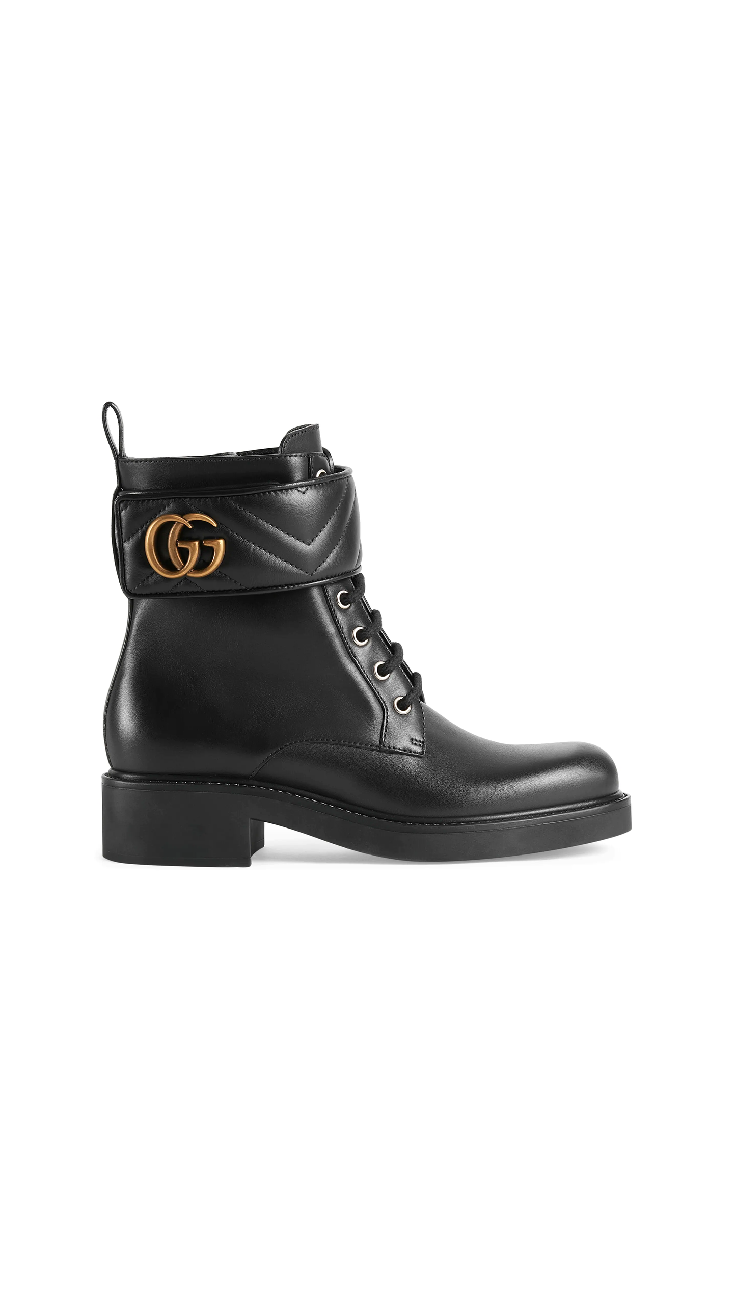 Leather Ankle Boot with Double G - Black