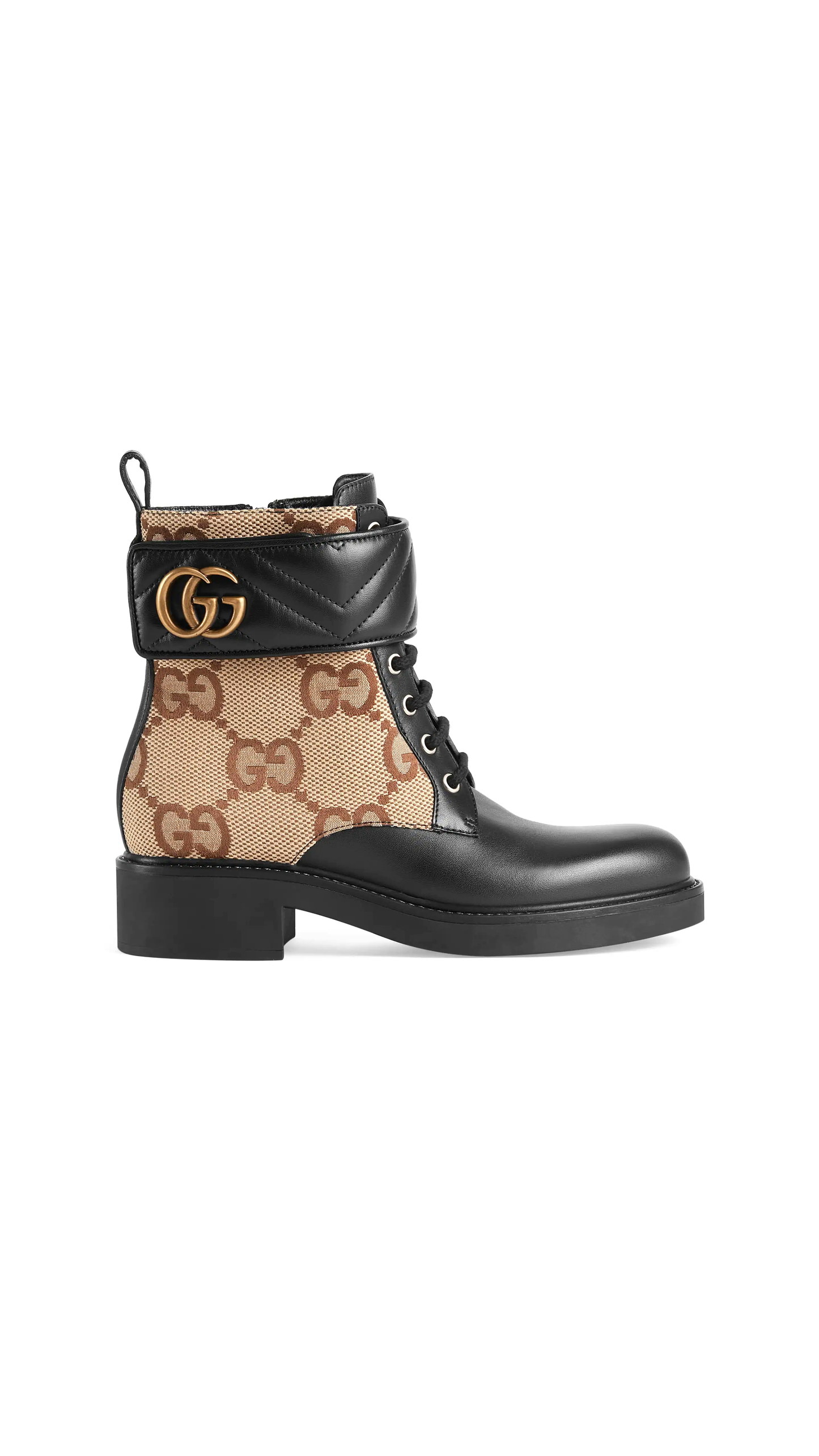 Ankle Boot with Double G - Black / Beige / Ebony