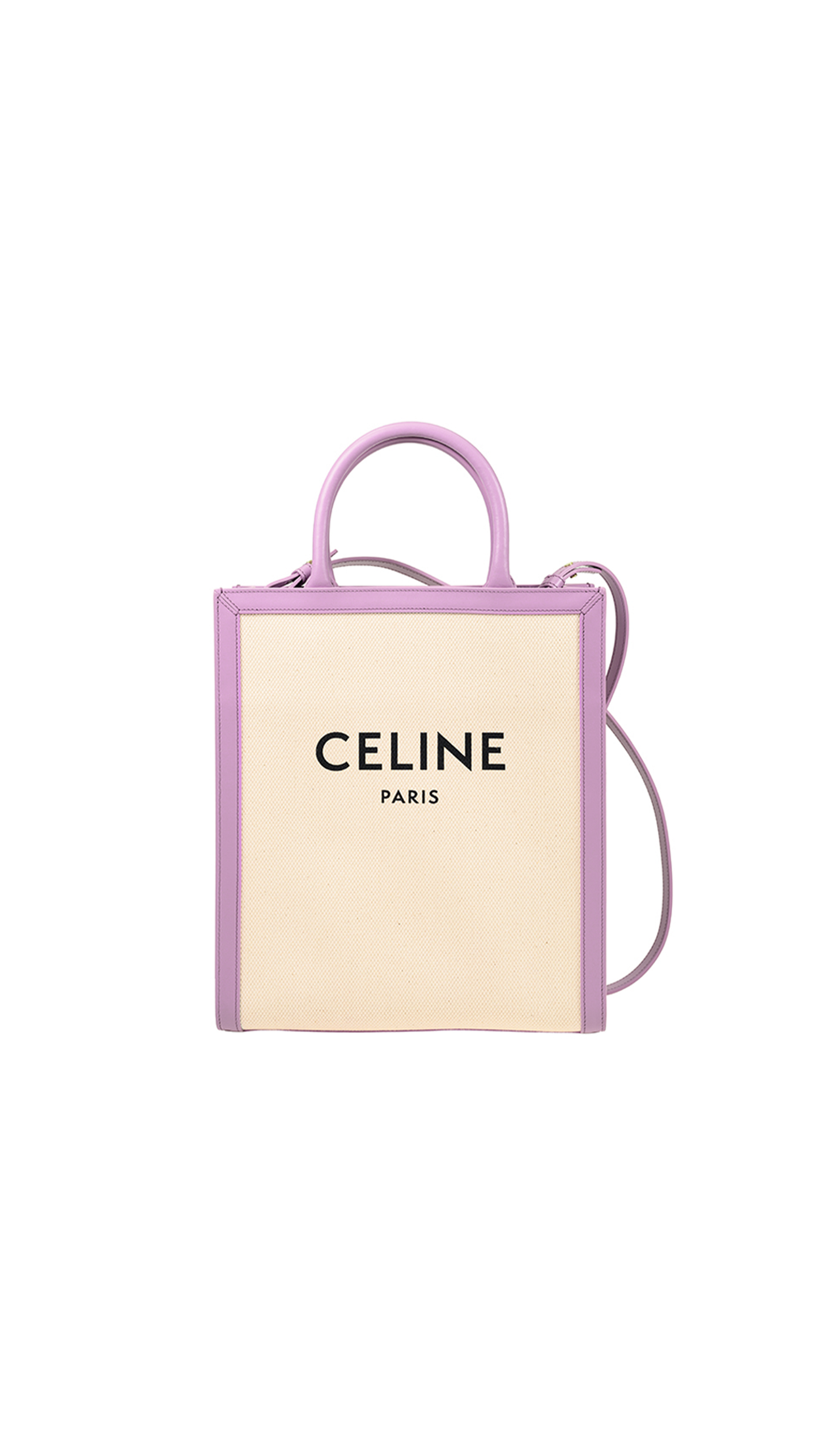 Small Vertical Cabas Celine In Canvas With Celine Print And Calfskin - Lilac