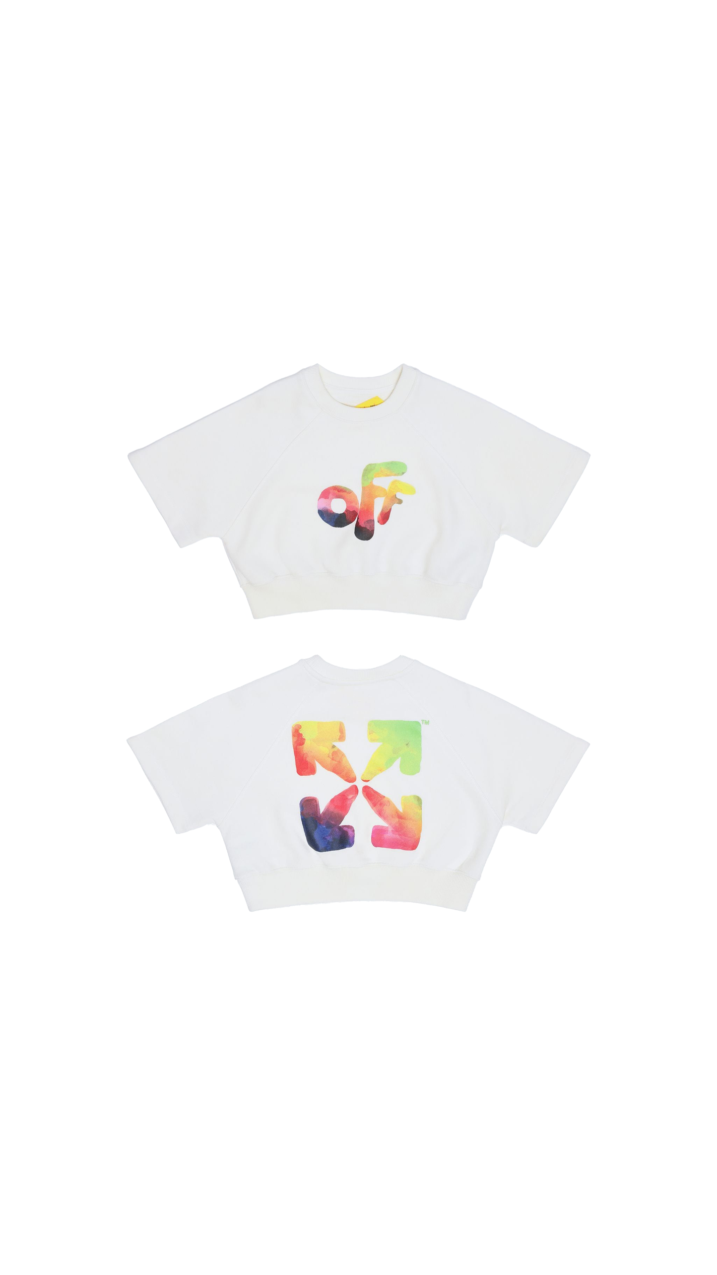 Kids Off Round Watercolor Cropped T-Shirt - White.