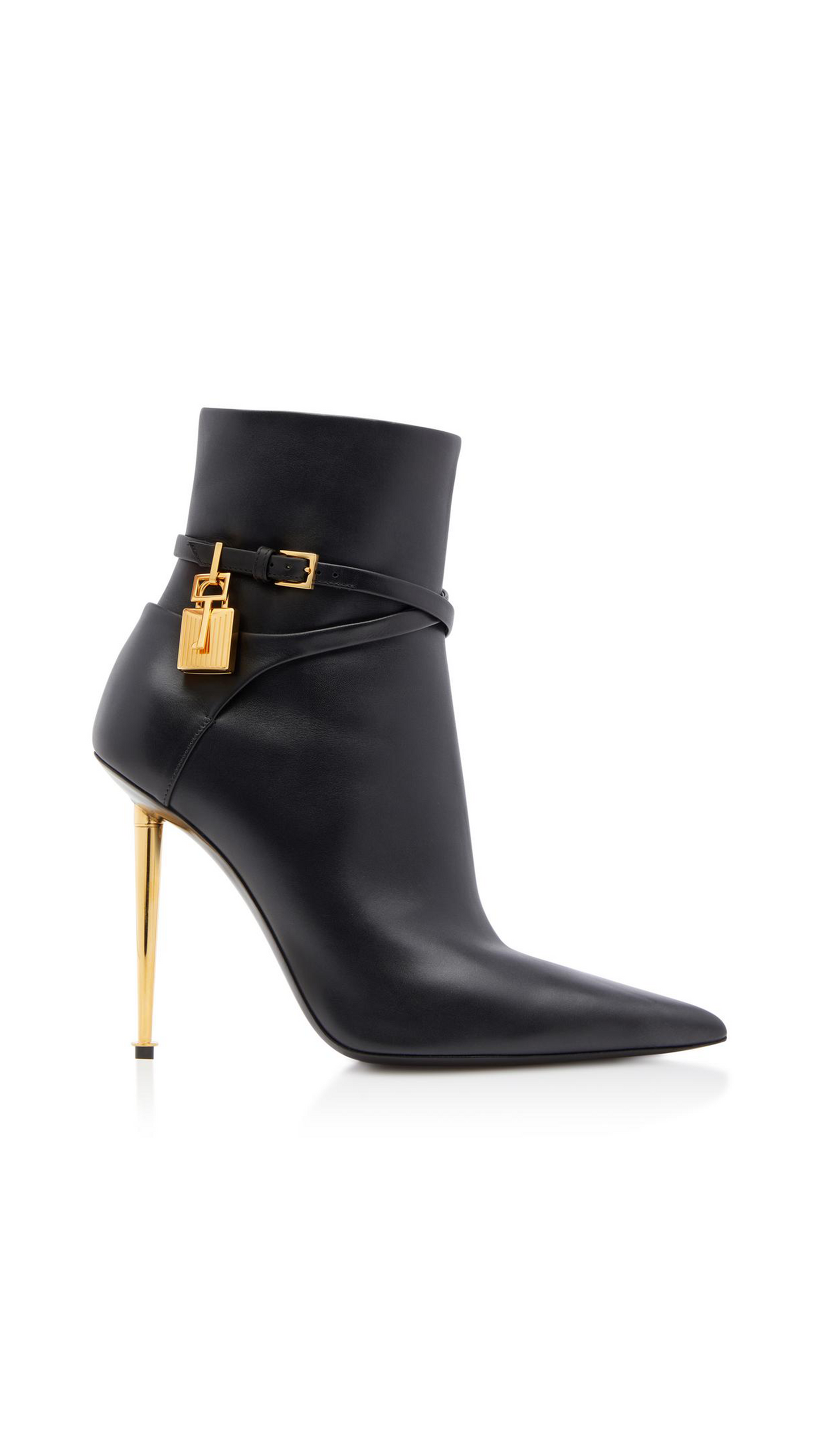 Leather Padlock Ankle Boots - Black