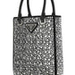 Small Satin Tote Bag with Crystals - Metal