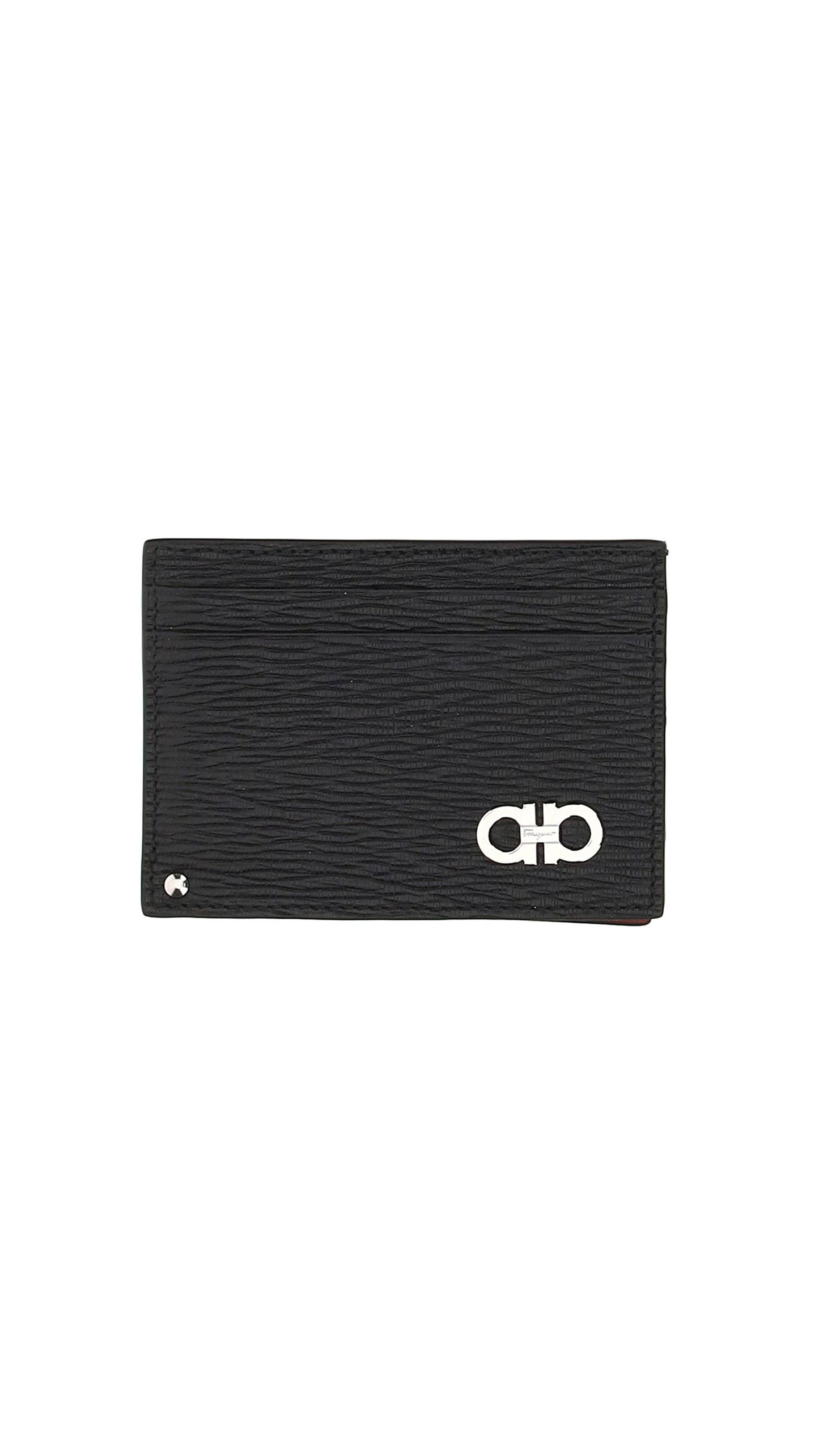 Gancini Card Holder With Pull-Out ID Window - Black