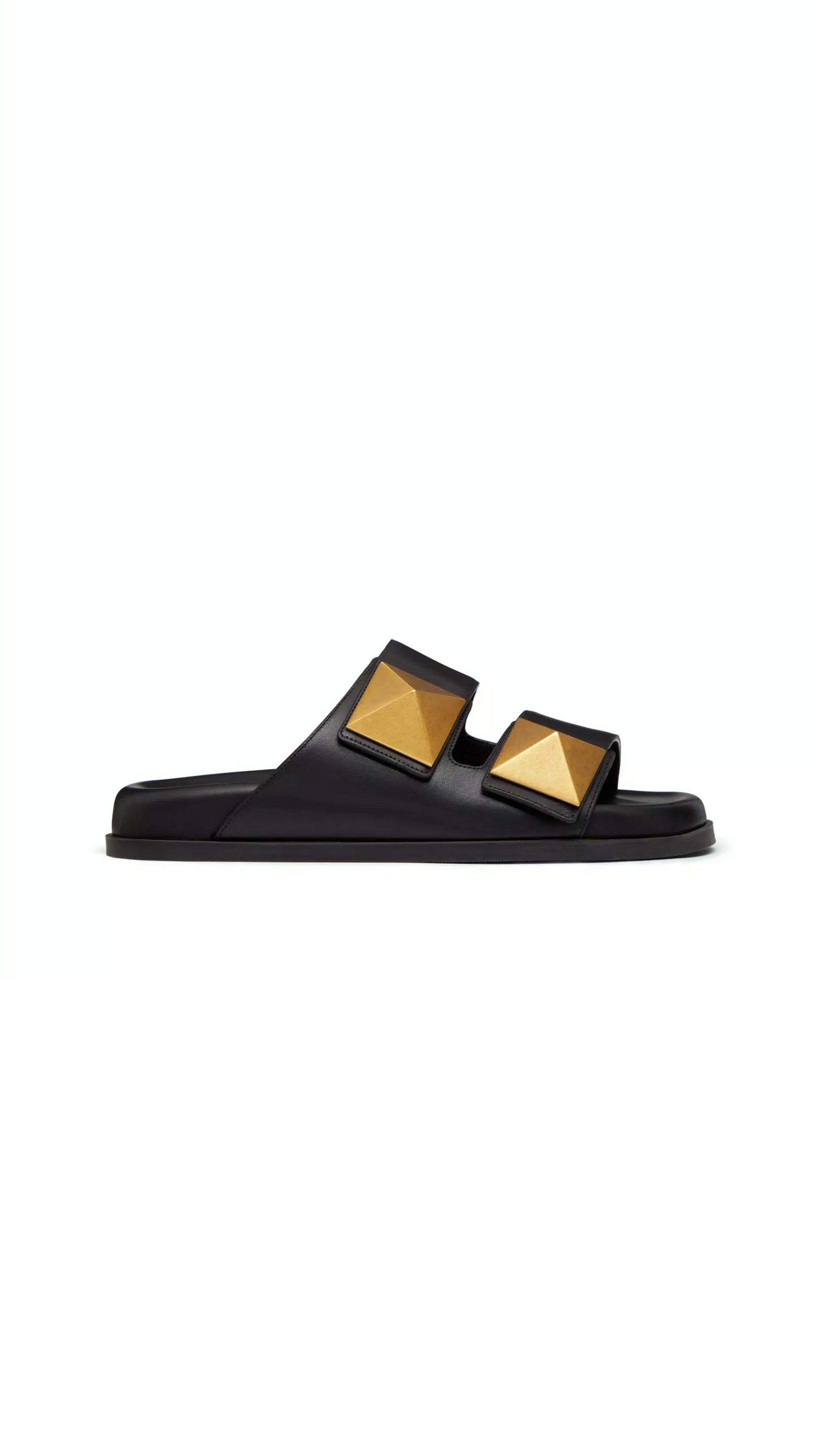 One Stud Calfskin Slide Sandals - Black